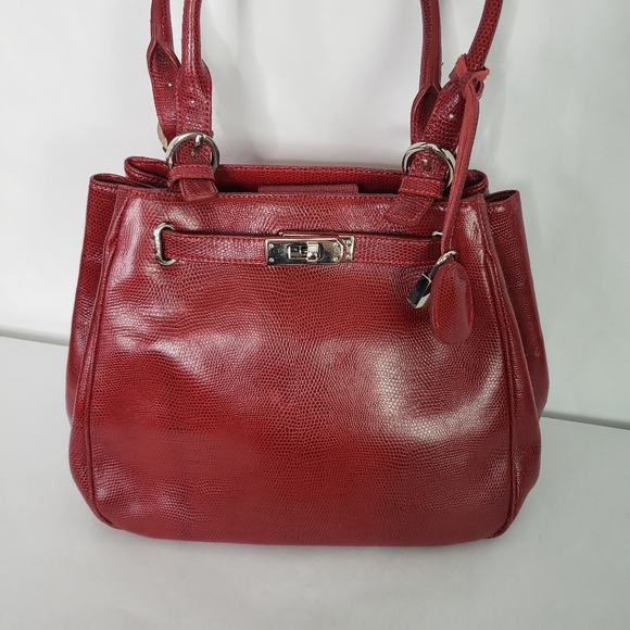 Vintage Muska Made In Italy red pebbled leather hobo satchel turn lock - Picture 3 of 12